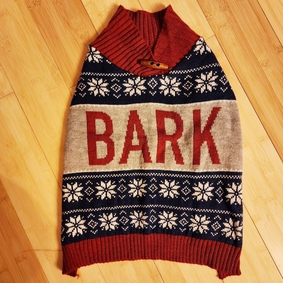 Vibrant Life "Bark" Dog Sweater Size Medium M Red Blue Grey Argyle Holiday EUC - Picture 1 of 5